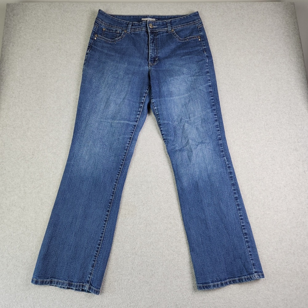 Bandolino Blu Jeans Womens 14 Blue Denim‎ Embroidered Mid Rise Mandie Straight